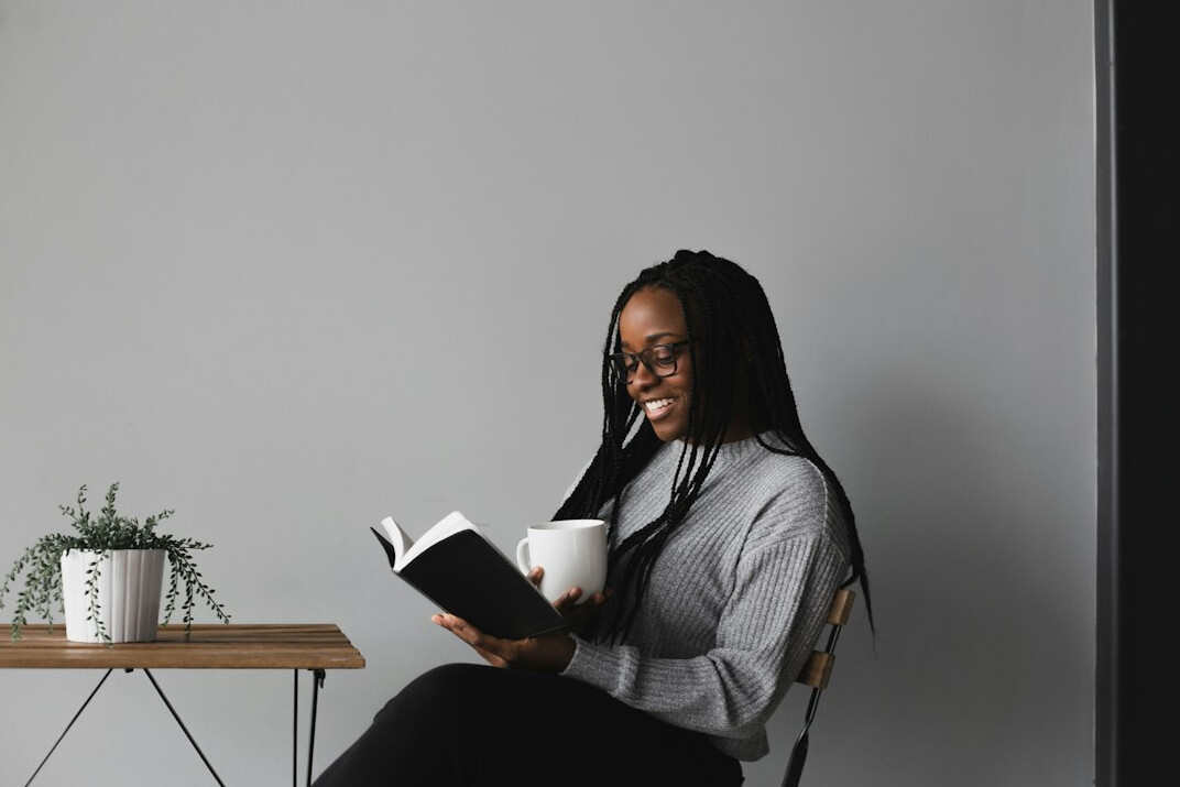 woman reading book